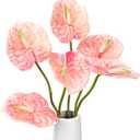 8PCS 22.8inch Anthurium Artificial Flowers Pink Faux Silk Anthurium Real Touch Flower Faux Floral Arrangement for Vase Table Centerpieces Wedding Garden Home Decoration (Pink) (Vase Not Included)