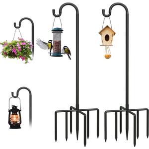 Breeze Touch 2Pack 76 Inch Adjustable Shepherd Hooks for Outdoor Outside, Heavy Duty with 7 Prongs Base, for Hanging Lantern, Hummingbird Feeder, Lightweight Plant, Wind Chime, Bird Feeder Hanger