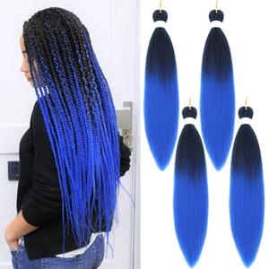 22inch Navy Blue Ombre Braiding Hair Pre Stretched 1B Blue Braiding Hair Extensions Hot Water Setting Styles 4pcs/pack (1B/Blue)