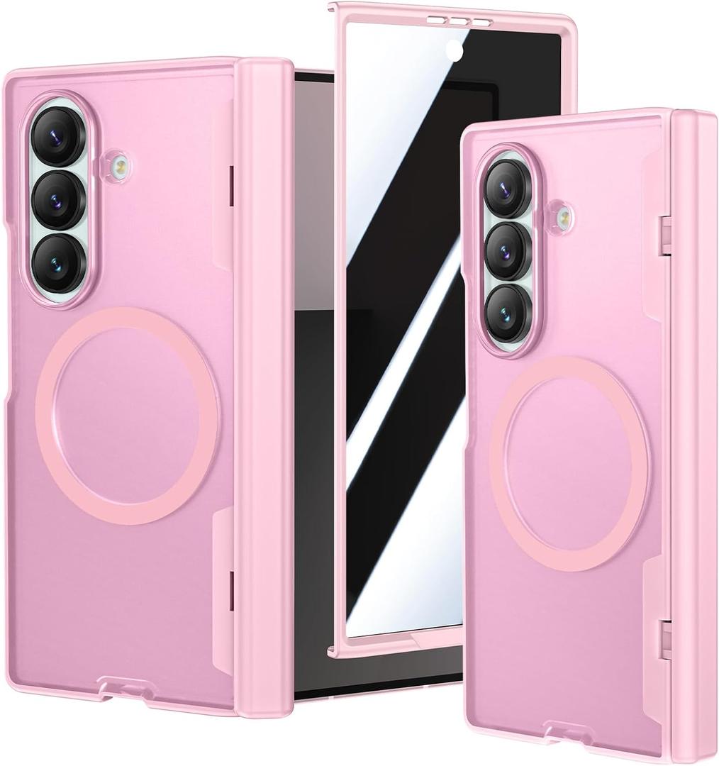 VEGO for Z Fold 7 Case, with Front Privacy Screen Protector & Hinge Protection, Compatible with MagSafe, Magnetic Ring Translucent Slim Anti-Spy Protective Case for Samsung Galaxy Z Fold 7 - Pink
