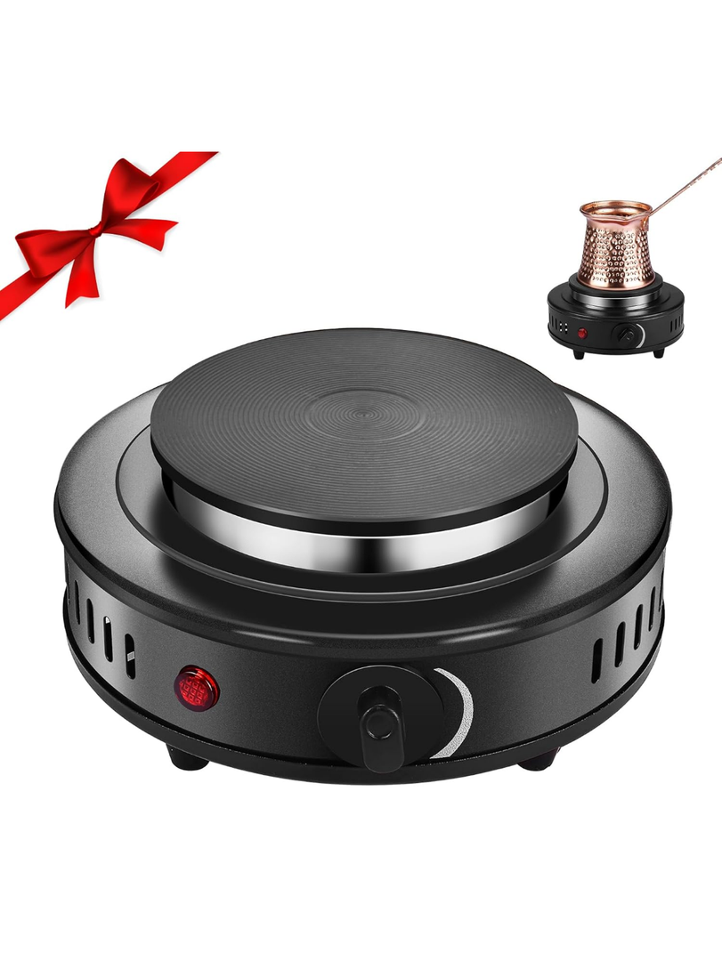 Artilife Mini Hot Plate Small Hot Plate Electric Hot Plate,Cast Iron,Perfect Size for Moka Pot (500W Black Small Hot Plate)