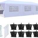 SereneLifeHome Pop Up Canopy Tent - 10x30 Portable Commercial Instant Shelter Foldable/Collapsible Sun Shade Waterproof Tent w/ 8 Walls - 8 Sand Bag, 8 Stake & Ropes White (SLTET30NG)