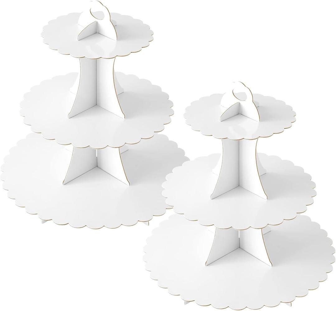 Soleebee 3-Tier Cupcake Stand, Cardboard Cupcake Tower, Dessert Cup Cake Stand Tower for Birthday Wedding Party Decoration, Cupcake Tier Stand 2 Set (White)