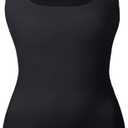 EUYZOU Women's Tummy Control Shapewear Tank Tops Seamless Square Neck Compression Tops Slimming Body Shaper Camisole (Large, Black)