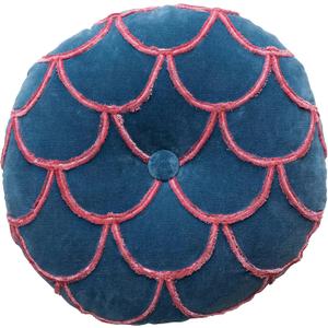 18 Inches Round Cotton Pillow with Tufted Scallop Pattern, Navy Blue and Pink, Standard