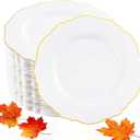 WDF 60pcs Gold Dessert Plates-7.5inch Baroque White and Gold Small Plastic Plates/Disposable Dessert/Salad/Cake/Appetizer Plastic Plate for Upscale Thanksgiving Parties/Wedding/Birthday