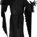 DreamJ Horror Scary Halloween Costume with Mask - Black Hooded Outfit for Adult Men Women, Cosplay Scary Costume (X-Large)