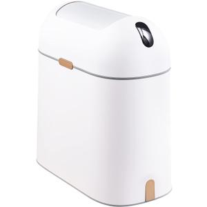 ELPHECO Motion Sensor Bathroom Trash Can, 2.5 Gallon Waterproof Trash Bin with Butterfly lid, Bathroom Waste Basket Garbage Bin for Bedroom Kitchen and Office use, White with Golden Button