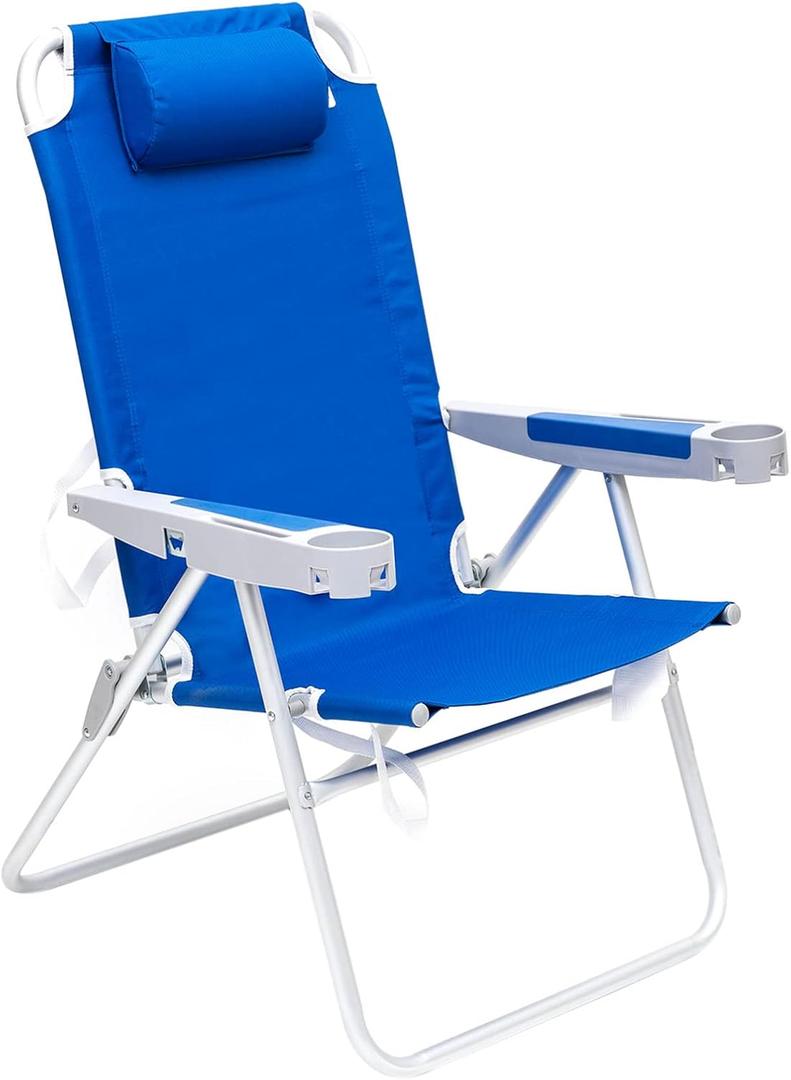 SUNNYFEEL Oversized Tall Folding Beach Chair Lightweight, 17" Portable Sand Chair for Adults Heavy Duty 500 LBS with Cup Holders, Foldable High Camping Lawn Chairs for Camp/ Outdoor/ Picnic/ Sports