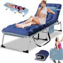 LILYPELLE Tanning Chair with Face Hole, Heavy Duty Outside Lounge Chairs with Mattress, Folding Outdoor Face Down Tanning Chair Arm Hole for Beach Poolside Patio Sunbathing Lawn Camping (Sky Blue Extra Wide)