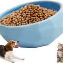 kathson 7'' Slanted Ceramic Dog Bowl Tilted 15 Cat Food Water Bowls Dish Animal Pet Comfort Feeding Bowls Heavy Weighted Feeder for Wet or Dry Food (Blue)