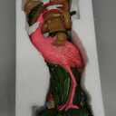 Solar Tiki Statue - Outdoor Statue - Solar Powered Garden Figurine Tiki Decoration for Bar, Patio, Balcony, Yard, Lawn, Table, Riding a Flamingo 13.66 Inches Tall
