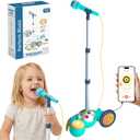 Kids Karaoke Microphone with Stand-Adjustable Height,Singing Toys Gifts for 3 4 5 6 7 8 Year Old Girls Boys,4 Drum Sound Effects & 12 Dance Songs,Flashing Stage Lights,Compatible with Smartphone/MP3