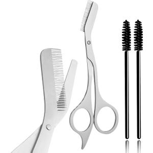 Eyebrow Trimming Scissors with Comb & Brush Set Professional Grooming Kit for Precise Eyebrow Shaping at Home/Salon, Stainless Steel Sharp Eye brow Razors for Women & Men (3-Piece Set)