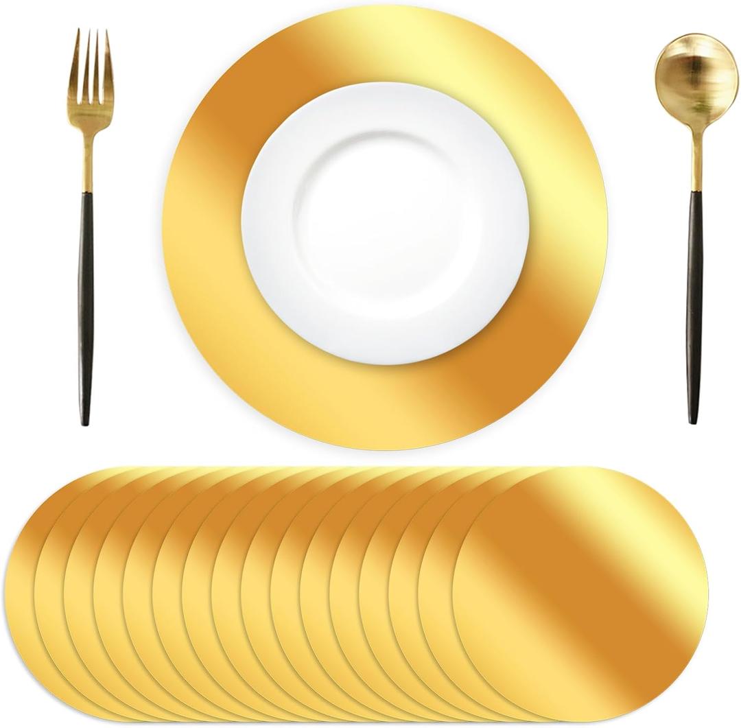 Tarklanda 100 Pcs Round Gold Placemats, 13.3" Mirror Foil Mother's Day Decorative Table Place Mats Mirrored Disposable Paper Placemat for Dining Table Wedding Birthday Party Decor (Yellow)