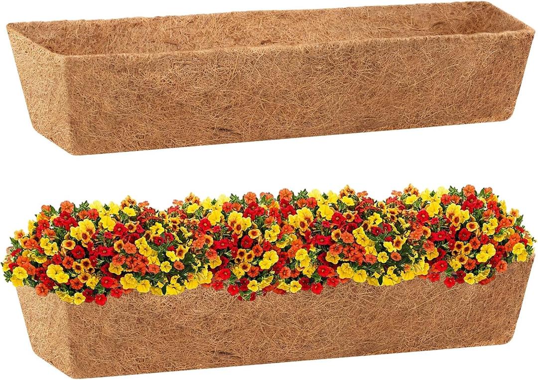Legigo 2 Pack 48 Inch Square Coco Liners Planter Baskets Liner- Natural Coconut Coir Basket Liner Replacement, Window Box Liners Trough Coconut Liners for Wall Planter Garden Deck Fence Flower Baskets