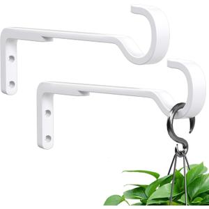 Saffruff 8 Inch 2 Pack White Heavy Duty Outdoor Plant Hangers, Iron Hanging Plant Brackets for Hanging Plants Outside, Metal Plant Hooks Plant Wall Hooks for Hanging Lantern, Bird Feeder
