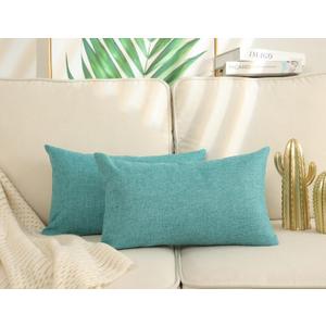 Stellhome Burlap Throw Pillow Covers Textured Farmhouse Linen Pillowcase for Bed Couch Sofa Bench Rustic Pillows Neutral Accent Cushion Cases Set of 2, 12 x 20 inch (30 x 50 cm), Blue Green