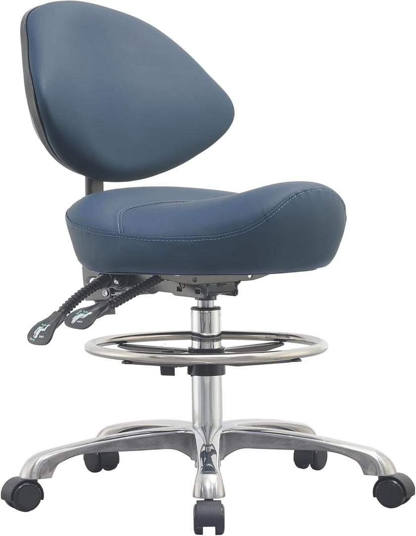 Rolling Saddle Chair with Back Support, Height Adjustable Ergonomic Saddle Stool Chair with Wheels for Dental Hygienist,Salon,Esthetician
