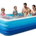 120" Large Inflatable Pool for Kids & Family, 4-Layer Thickened Blow Up Pool (Stronger Than 3-Layer), 0.32mm Heavy Duty PVC, Durable Swimming Pool for Adults, Kids & Pets Backyard Summer Blue