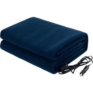 Heated Car Blanket - 12V Electric Travel Blanket for Car, Truck, SUV or RV - Portable Heated Throw for Road Trips, Camping or Winter Emergency Kit for Cold Weather Travel by Stalwart (Navy)