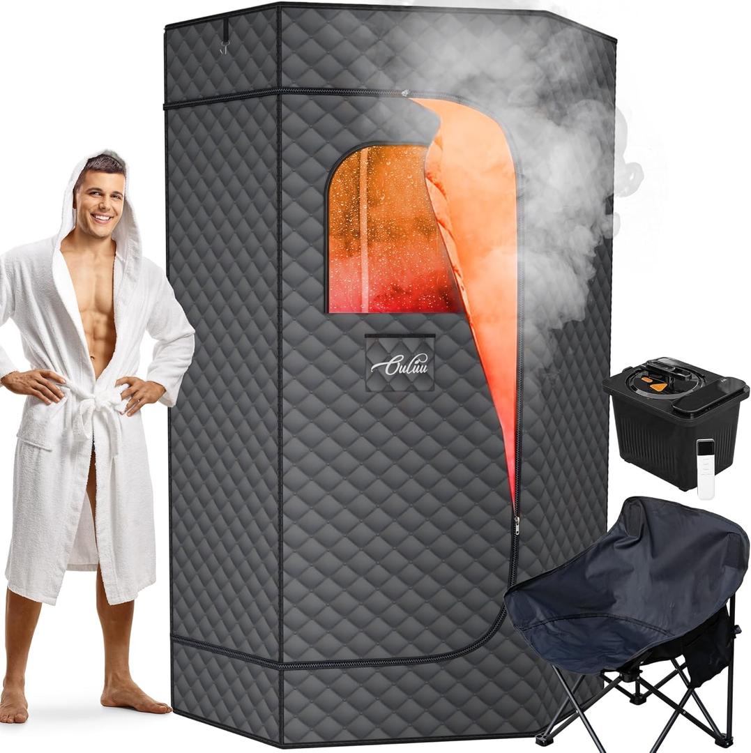 XL Portable Sauna Box, 4L Steamer Portable Steam Sauna for Home, Personal Sauna with Big Sauna Chair, Remote Control, Gray, 1400W