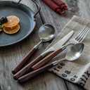 Wood Silverware Set for 4 Wooden Flatware Cutlery Utensils Set 18/10 Stainless Steel Walnut Handle 16 Piece Tableware Set for Home Kitchen Wedding Restaurant