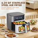 Sweetcrispy 6.34QT Air Fryer, 8-in-1 Air Fryers Oven with Visible Window, 400 Fast Heating, Nonstick Dishwasher-Safe Basket, Timer & Auto-Off, Stainless Steel, Grey, 13"wx10.8"dx11.4"h