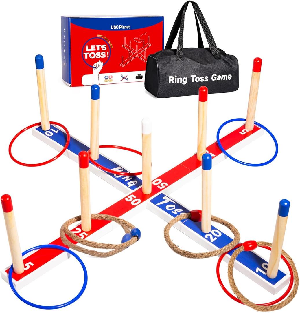 Upgraded Outdoor Wooden Ring Toss Game Set for Kids with 10 Rings and 10 Ropes, Perfect for Parties and Carnivals Yard Games, Outdoor Games, Providing Endless Fun for Kids