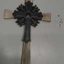 Dicksons Antiqued Intricate Double Layer 15 Inch Wood and Metal Decorative Hanging Wall Cross