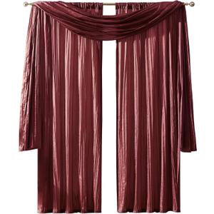 Elrene Home Fashions Athena Faux Crushed-Silk Window Curtain Panel and Valance Set, 52"x95" (2 Panels) & 1 Valance, Red