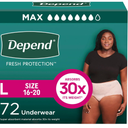 Depend Fresh Protection Adult Diapers, Incontinence & Postpartum Bladder Leak Underwear for Women, Disposable, Maximum, Large, Blush, 72 Count (2 Packs of 36)