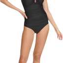 DKNY Womens U-Wire Bandeau One Piece Swimsuit with Tummy Control (Small, Black)