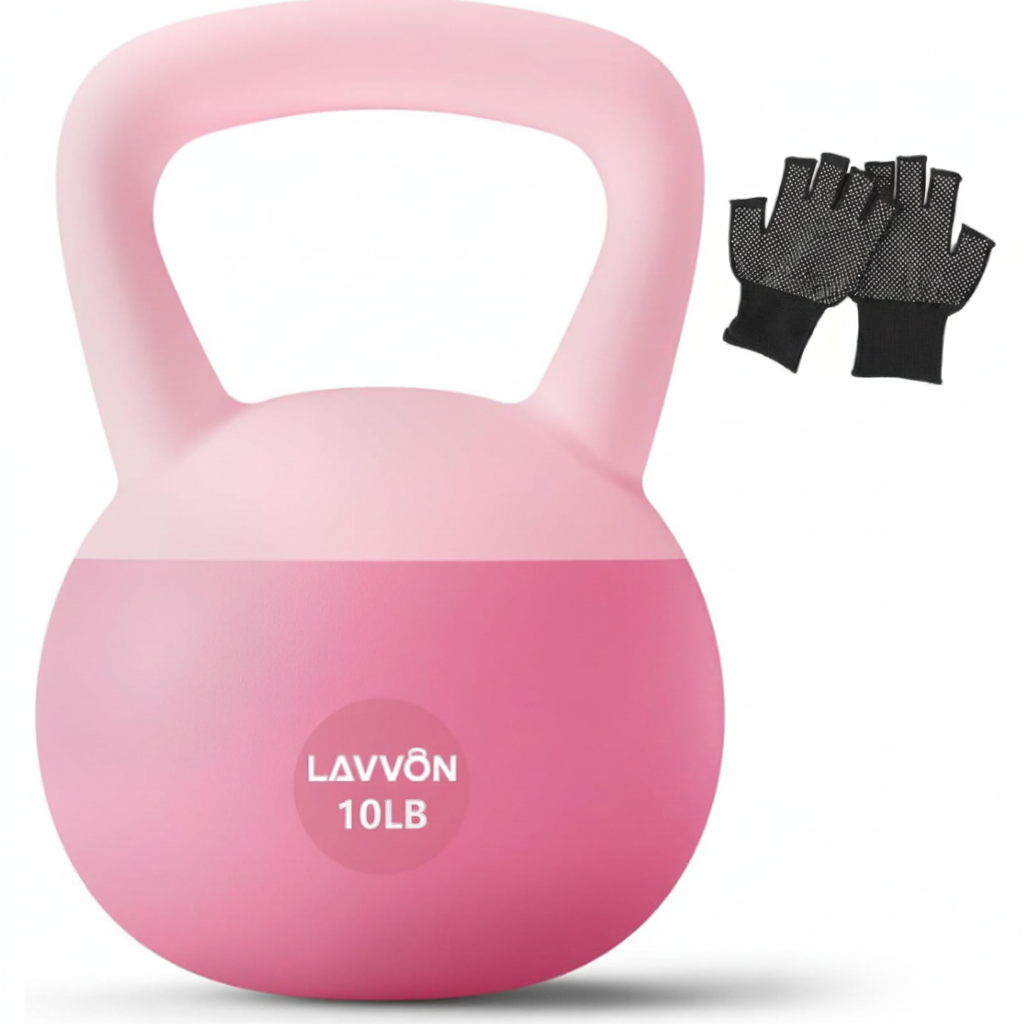 Soft Kettlebell - Cushioned Impact-Resistant Base and Anti-Slip, Kettle bell Anti-Slip Grip Weight for Home Workouts, Safe Strength Training Kettlebells Sets for Women & Men, With Non-slip Gloves (Pink, 10 LB)