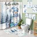 Vesici 7 Pcs Christmas Shower Curtain Set Merry Christmas Bathroom Curtain Non Slip U Shape Rug Toilet Seat Cover Mat and 3 Towel Waterproof Watercolor Xmas Winter Bathroom Accessories (Winter Style)