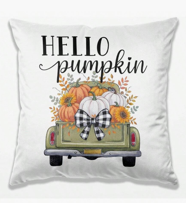 DOFQZ Fall Hello Pumpkin Pillow Covers 18x18, Farmhouse Country Cottage Autumn Decor, Fall Autumn Pumpkin Pickup Truck Decorative Throw Pillow Covers for Home Bedroom Living Room