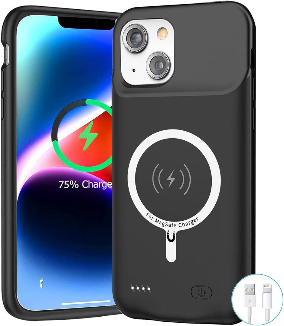 Battery Case for iPhone 14, Upgraded 10000mAh Portable Protective Charging Case with Wireless Charging Compatible with iPhone 14 (6.1 inch) Rechargeable Battery Pack Charger Case with Carplay (Black)
