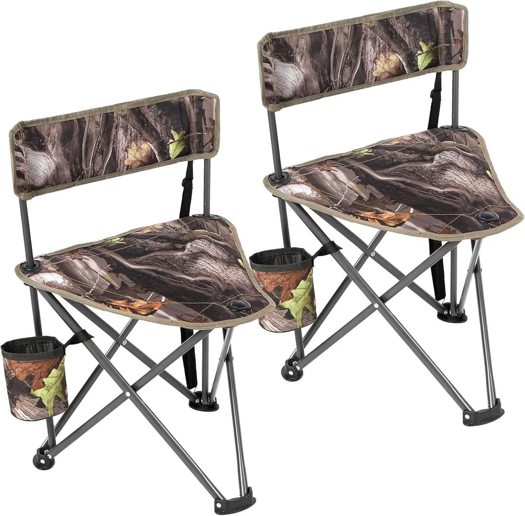 REDCAMP 2 Pack Tripod Hunting Chairs for Blinds, Folding Lightweight Portable Fishing Chair for Adults Hunting Stools with Backrest, Golf Chairs for Spectators, Camo
