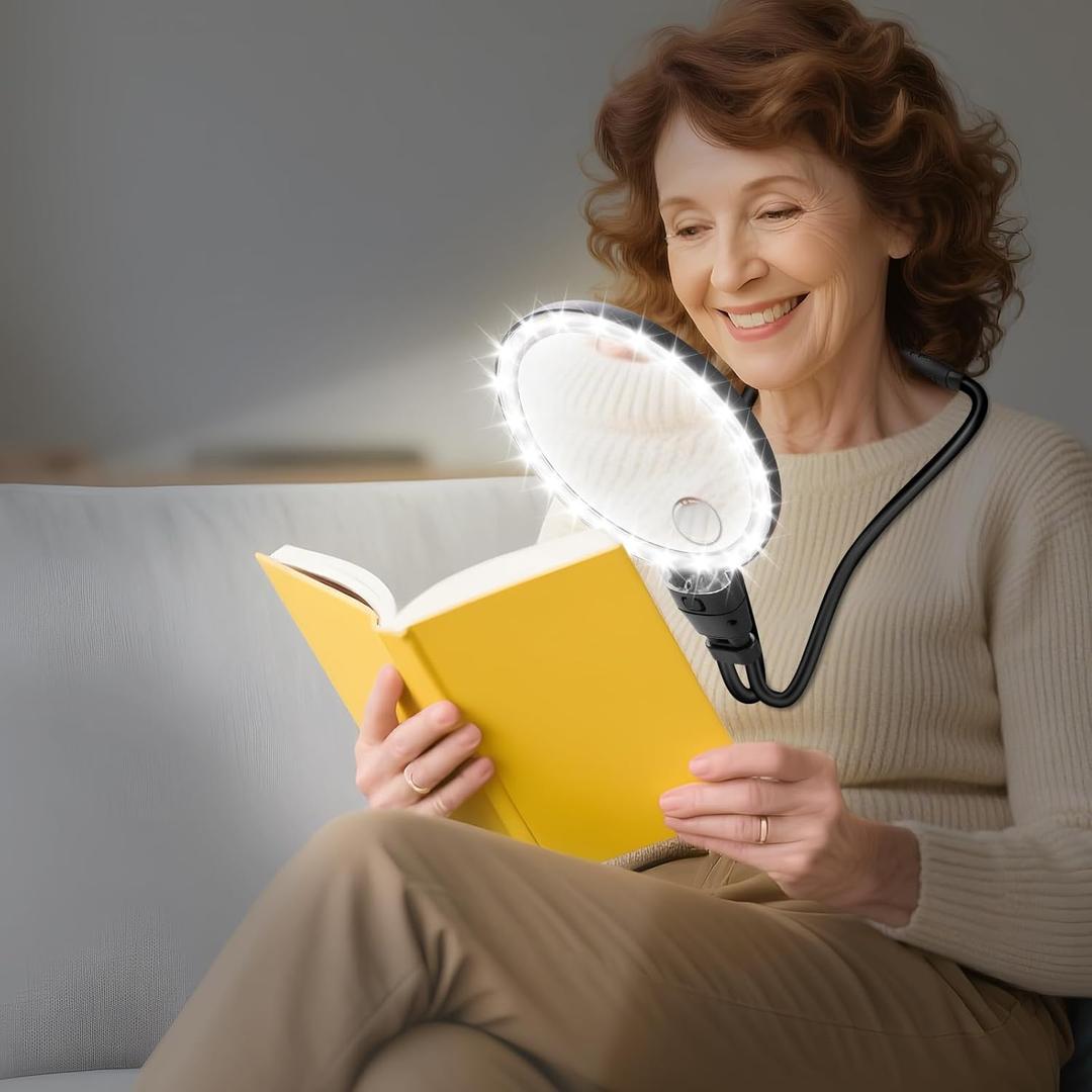 10X 30X Large Magnifying Glass with Light for Reading, Hands Free Magnifying Glass with 3 Color LED Light, Flexible Gooseneck Magnifier for Reading,Sewing,Close Work, Seniors (4.3 Inch)