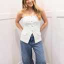 Cicy Bell Womens Strapless Denim Vest Summer Button Down Jean Tube Tops Y2k Going Out Fitted Bandeau Shirts Waistcoat