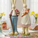 Easter Bunny Decorations Couple Rabbit Holding Bird Chutes and Carrot, Hand-Painted Crafts Statue, Spring Easter Bunny Figurine-9''H