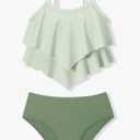 oklady Girls Swimsuit 2 Piece Bikini Set Tiered Ruffled Bathing Suit Adjustable Straps Girls' Swimwear, Green, 7-8Y