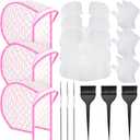 3 Sets Hair Coloring Kit, Includes 3 Pcs of PVC Hair Coloring Caps with 3 Pcs Styling Tools, 3 Pcs Disposable Hair Dye Shawl, 3 Pairs Gloves, 3 Pc Dye Brushes for Dyeing Hair (Pink)