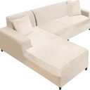 NAISI Sectional Couch Cover 3 Pieces Velvet Separate Couch Cushion Covers L Shape Soft Stretch Sofa Slipcovers with 2pcs Pillowcases for Left/Right Chaise Sectional Couch(2 Seater+1 Chaise,Beige)