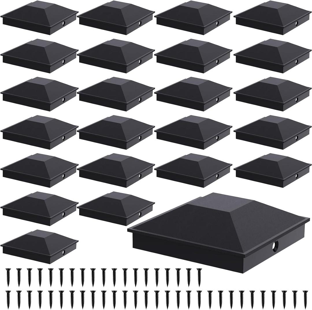 Goovilla 4x4 Post Caps Black(Actual 3.5" x 3.5"), 24 Pack Fence Post Caps with 48 Screws and Easy Installation, Sturdy Waterproof Plastic Deck Post Caps with Frosted Finishing Touch, Protect Wood Post