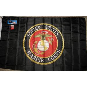 AES Black Marine Corps USMC Emblem Seal Nylon Flag Banner 3X5 Ft Double Sided