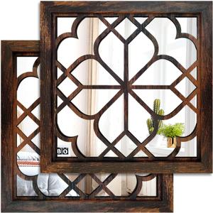 Wocred 2 PCS Square Wall Mirror,Gorgeous Rustic Farmhouse Accent Mirror,Caramel Color Entry Mirror for Bathroom Renovation,Bedrooms,Living Rooms and More(12x12)