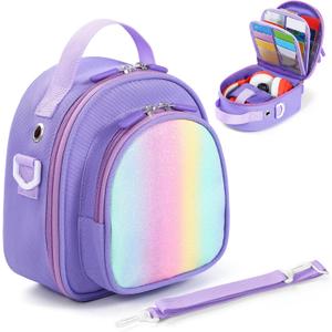 Carrying Case Compatible with Yoto Mini 2024 Edition Kids Audio Music Player & Headphone, Travel Storage Bag for Audiobook Cards Radio (Up to 30 Cards) with Adjustable Strap, Purple(Bag Only)