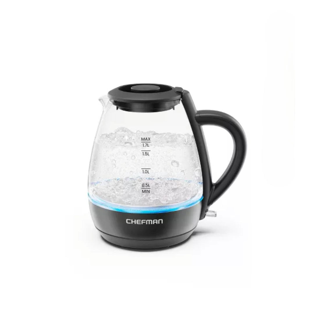 Chefman 1.7-Liter Electric Tea Kettle w/ Borosilicate Glass and Automatic Shutoff - Black