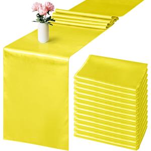 Aneco 12 Pack Satin Table Runner 12 x 108 Inch Yellow Long Wedding Satin Silk Table Runner for Wedding Banquet Graduations Birthday Party Decoration
